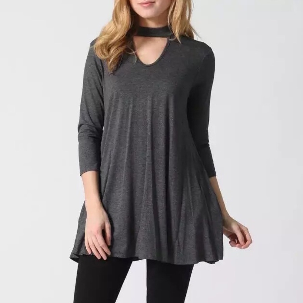 Split Bell Sleeve Choker Top w Pockets